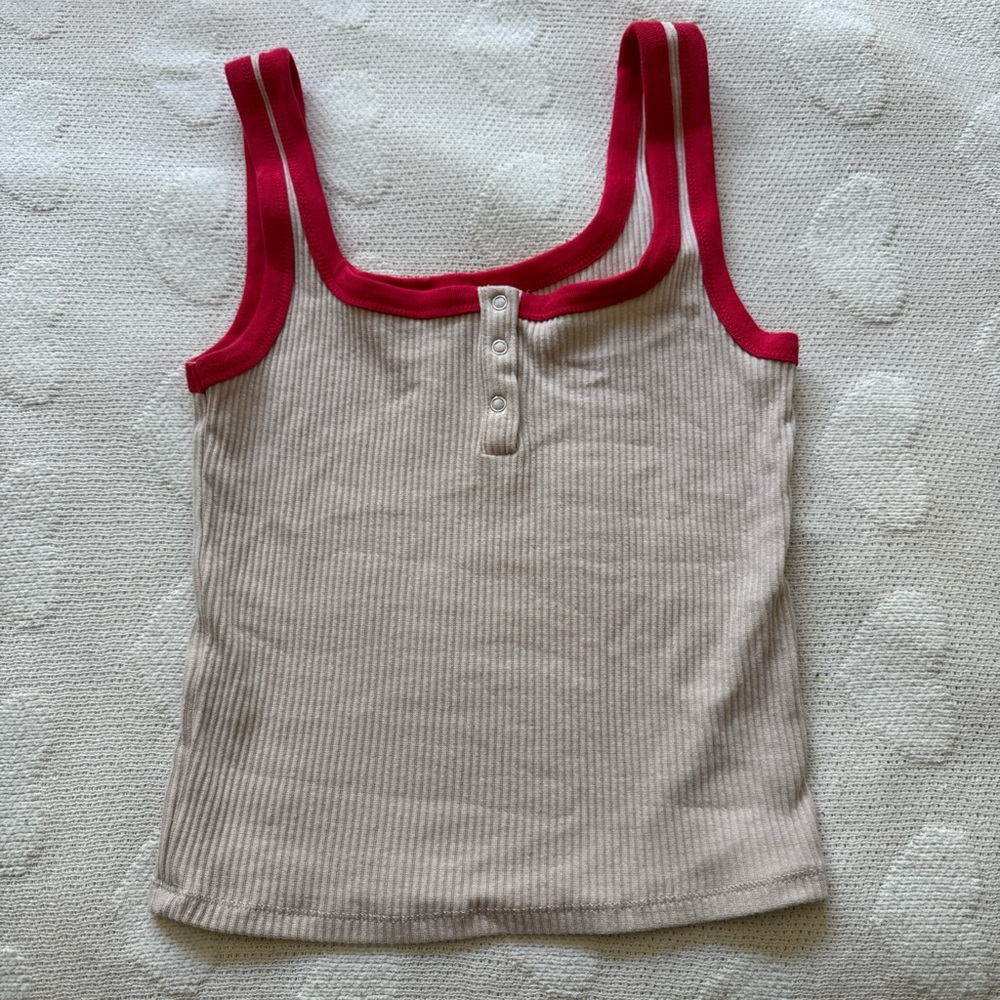 Beige and Red Women's Tank Top